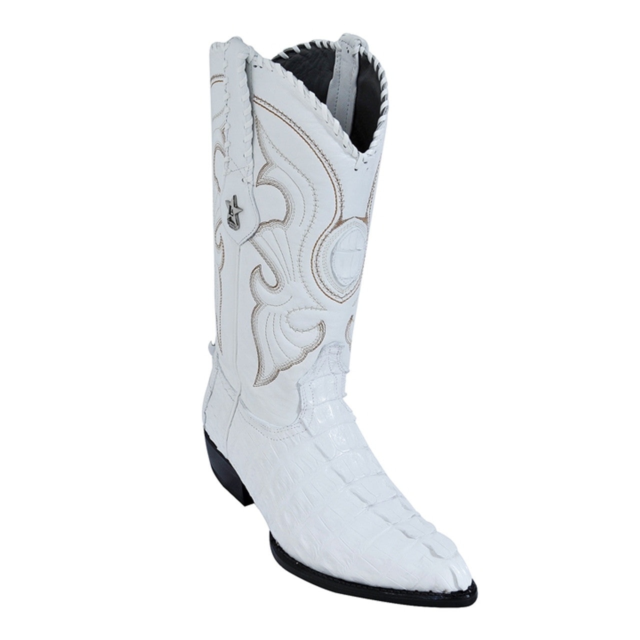 LOS ALTOS WINTER WHITE GENUINE CROCODILE CAIMAN TAIL SQUARE TOE BOOT US Size 6 Caiman Tail White Alligator Cowboy Boots Los Altos Winter  main image 4