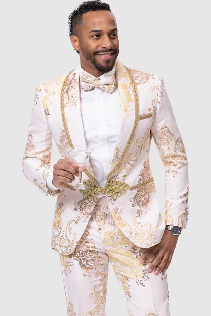 white and gold dress for men White Gold Bisht for Men | Arabian Clothing main image 1