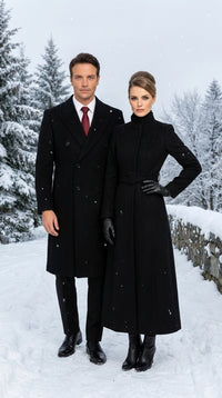 Men’s Black Full Length Double Breasted Wool Overcoat, Formal Winter Topcoat