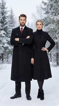 Men’s Black Chesterfield Overcoat, Full Length Wool and Cashmere Dress Coat