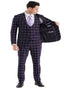 Mens Plaid Suit - Windowpane Pattern With Vest - Business Suit Burgundy