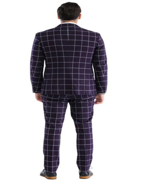 Mens Plaid Suit - Windowpane Pattern With Vest - Business Suit Burgundy