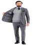 Mens Plaid Suit - Windowpane Pattern With Vest - Business Suit Grey