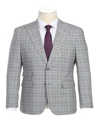 Light Grey Suit - Silver Gray Suit For Wedding - Mens Designer Two Button Slim Fit Peak lapel Smoke Windowpane Plaid Suit