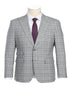 Light Grey Suit - Silver Gray Suit For Wedding - Mens Designer Two Button Slim Fit Peak lapel Smoke Windowpane Plaid Suit