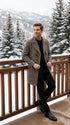 Men’s Black and White Plaid Wool Peacoat, Formal Winter Dress Coat for Business and Casual Wear