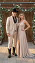 Mens Light Beige Western 3-Piece Suit – Cowboy Tuxedo with Shawl Lapel