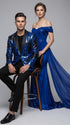 Men’s Royal Blue and Black Reversible Sequin Blazer, 1 Button Shiny Formal Party Jacket