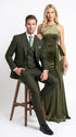 Men’s Olive Windowpane Plaid Suit, 2 Button Formal Suit with Double Breasted Vest