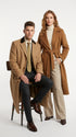 Men’s Beige Camel Chesterfield Overcoat, Wool and Cashmere Full Length Coat with Velvet Collar