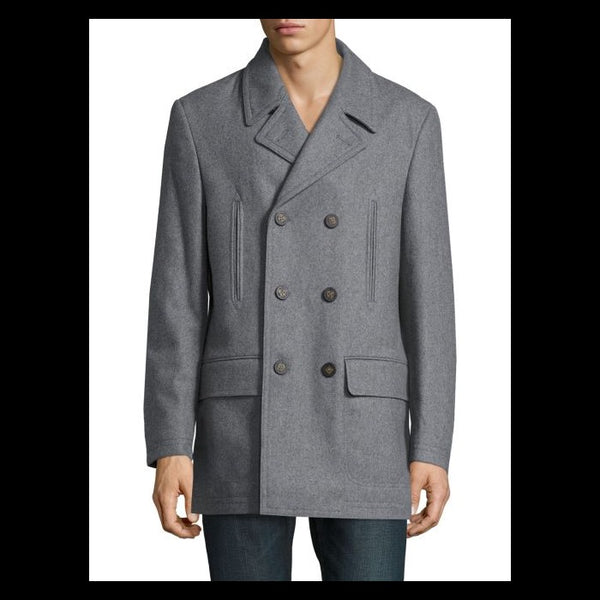 Wool-Blend Peacoat, gray overcoat Long sleeves