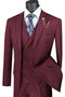 Mens 2 Button Double Breasted Vest Plaid Suit in Burgundy