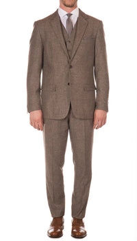 York Brown 3 Piece Herringbone Suit