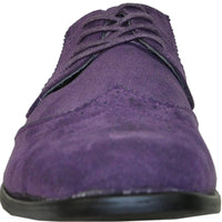 Bravo Mens Vegan Suede Wedding & Prom Wingtip Lace Up Dress Shoe in Purple