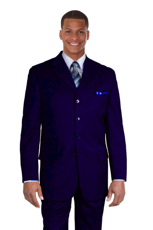 Mens 4 Button Polyester Fashion Suit in Navy