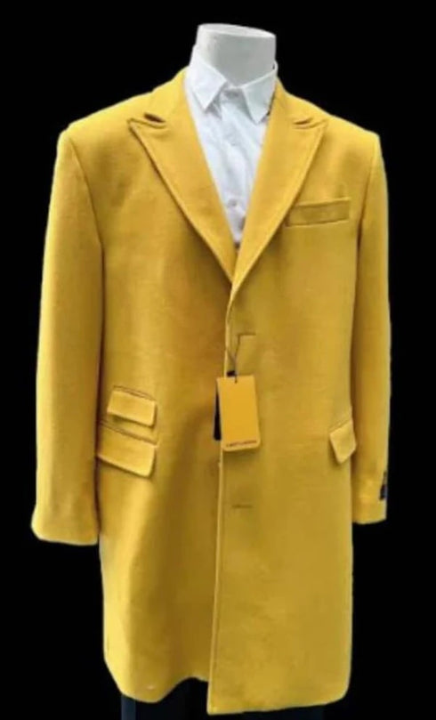 Mens Gold - Yellow Wool Fashion Overcoat - Gold - Yellow Overcoat