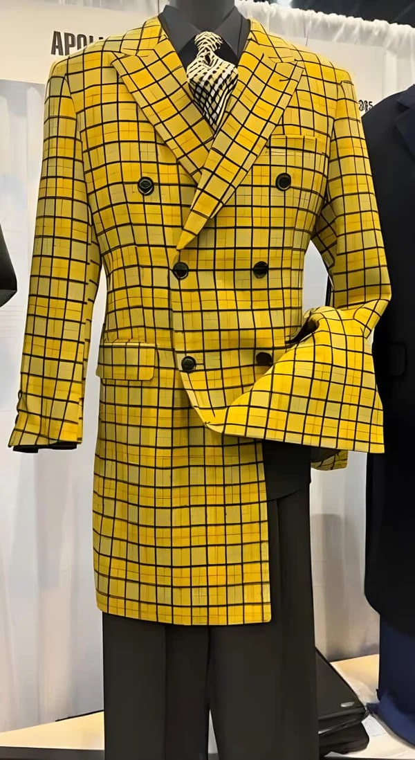 Mens Plaid Overcoat - Wool Peacoat - Yellow Plaid Topcoats