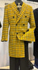 Mens Plaid Overcoat - Wool Peacoat - Yellow Plaid Topcoats