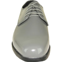 Bravo Mens Classic Plain Square Toe Shiny Patent Tuxedo Dress Shoe in Grey