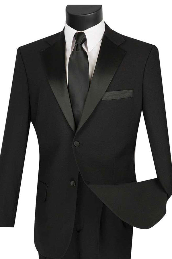 Mens Classic Fit 2 Button Poplin Tuxedo in Black