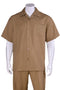 Mens Short Sleeve Casual Summer Walking Suit in Solid Tan