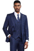 Men's Stacy Adams Classic One Button Vested Windowpane Suit in Navy Blue