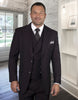 Mens Classic Fit Pleated Pant Wide Peak Lapel Wool Suit with Double Breasted Vest in Burgundy Pinstripe