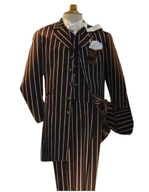 Mens Vested Gangster Bold Pinstripe Black Suit