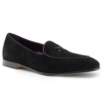 Zelli Hand-Stitched Sueded Goatskin Loafer with Crocodile Vamp in Black
