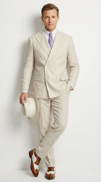 Mens Ivory Off White Double Breasted AI Capone Suit – Classic 1920s Vintage Gangster Style Formal Suit