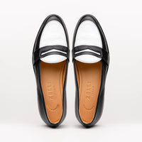 Zelli Alba Calfskin Spectator Penny Loafers in Black and White