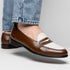 Zelli Alba Italian Calfskin Penny Loafers in Camel and Cream