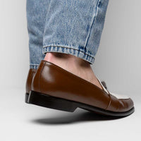 Zelli Alba Italian Calfskin Penny Loafers in Camel and Cream