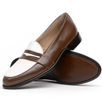 Zelli Alba Italian Calfskin Penny Loafers in Camel and Cream
