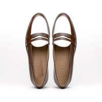 Zelli Alba Italian Calfskin Penny Loafers in Camel and Cream