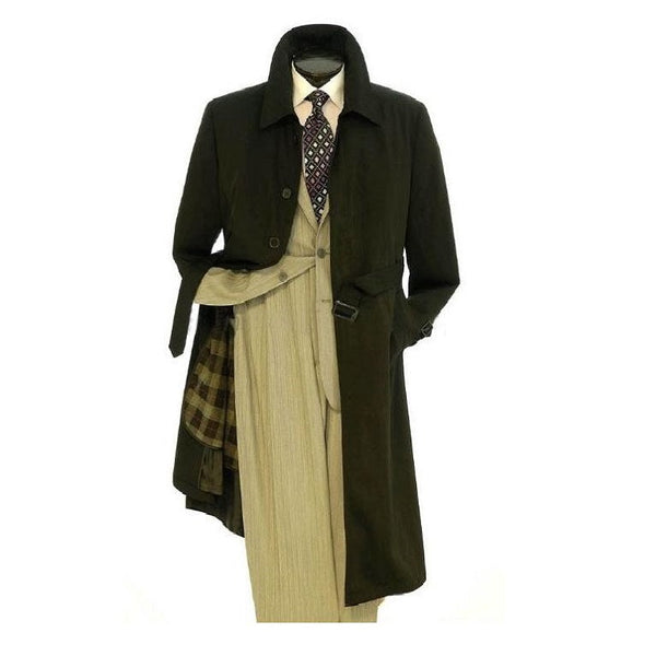 Men's Dress Coat Belted Rain Coat~Maxi Length TrenchCoat