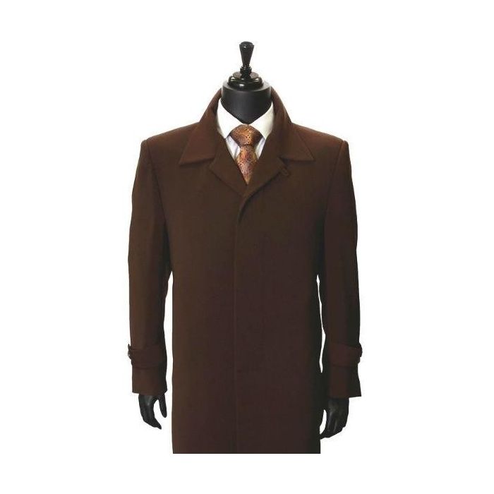 Men's Dress Coat All Weather Microfiber Gaberdine Trendy Classic Trench Top Coat Brown Maxi Full Length 45 Inch Long