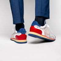Zelli Alpha Blue Calfskin Sneakers with Sueded and Print Details