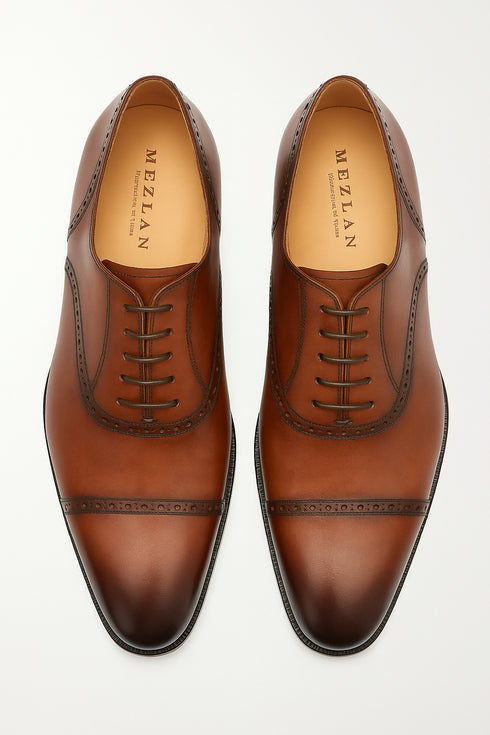 Amaro Leather Cap Toe Cognac By Mezlan Made In Spain Brand