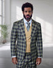 Statement Men's 3 Piece Plaid 100% Wool Modern Fit Suit - Wide Peak Lapel