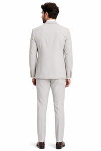 Men's Ash Statement Ticket Pocket Peak Lapel Wool Double Breasted Vest Suit with Gold Buttons – Modern Fit