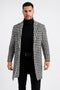Mens Plaid White and Black Overcoat - Hounstooth Checker Pattern Topcoat