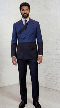 Statement Men's 2 Piece 100% Wool Modern Fit Double Breasted Suit - Two Tone Jacket