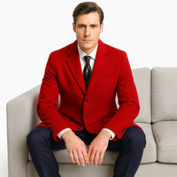 Mens Red Pea Coat-Three Quarter Wool Car Coat