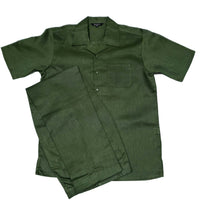 Mens Hunter Green Linen Shirt and Pants Casual Outfit Set