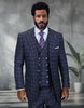 Statement Men's 3 Piece 100% Wool Wide Leg Suit- Windowpane Plaid