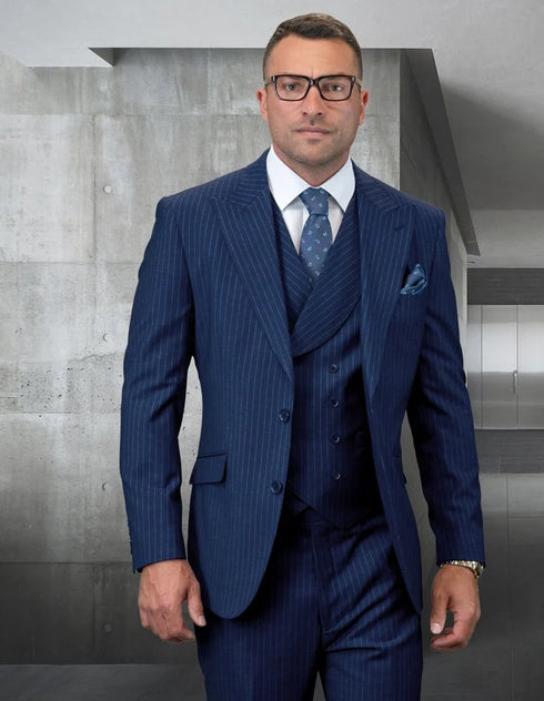 Mens Gangster Pinstripe 2 Button Double Breasted Vest Grey Suit