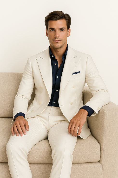 Linen Suit - Mens Summer Suits in White - Beach  Wedding 4 Button