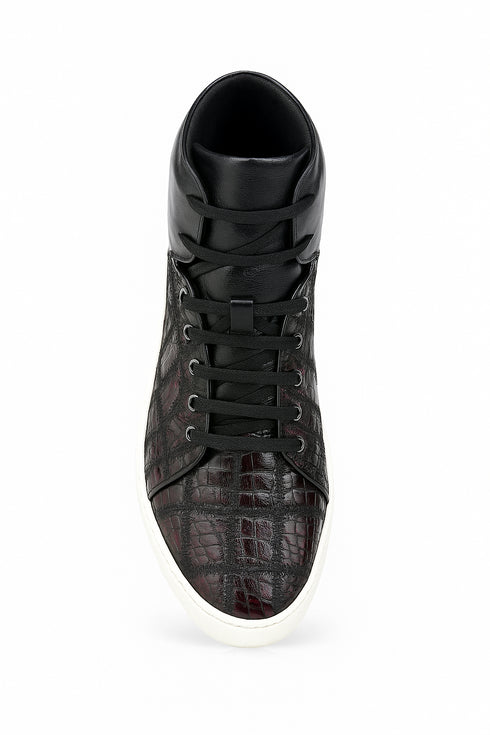 Mens Belvedere Vero Crocodile Patchwork Hightop Sneaker in Honey