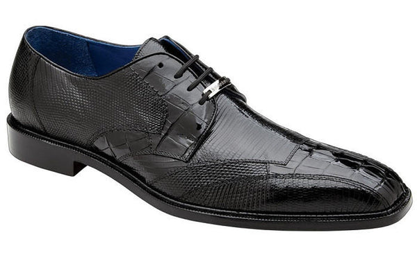 Belvedere Black Crocodile Lizard Skin Mens Shoes Valter